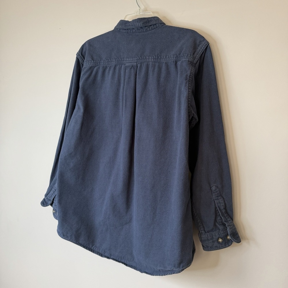 Vtg L.L Bean Navy Blue Chamois Heavy Cotton Flannel Work Casual Shirt Mens SZ-L - Picture 8 of 11